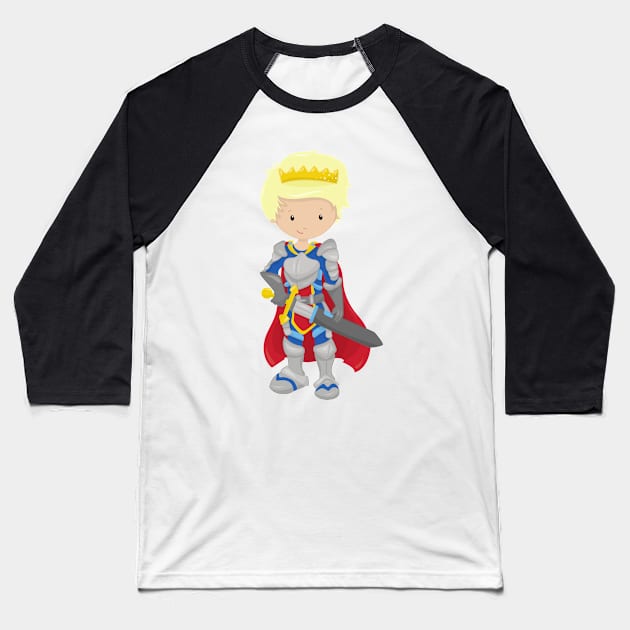 Prince, King, Knight, Sword, Crown, Blond Hair Baseball T-Shirt by Jelena Dunčević